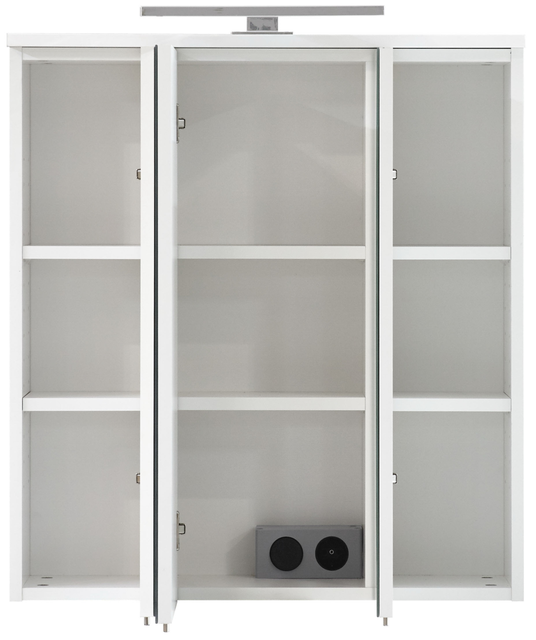 Spiegelschrank mit drei Türen und sechs Fächern, Frontansicht