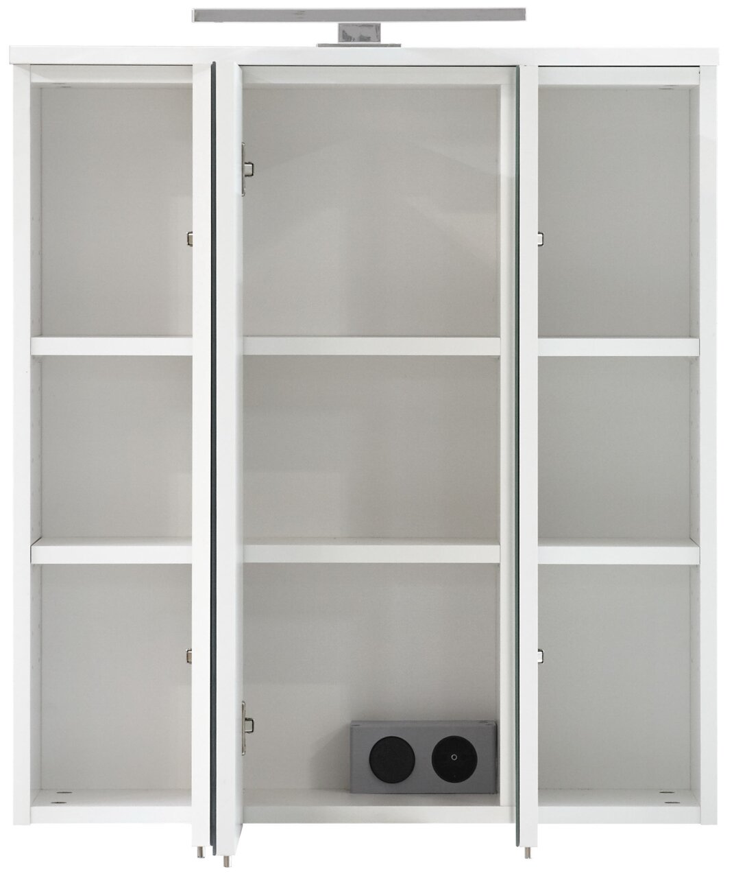 Spiegelschrank mit drei Türen und sechs Fächern, Frontansicht