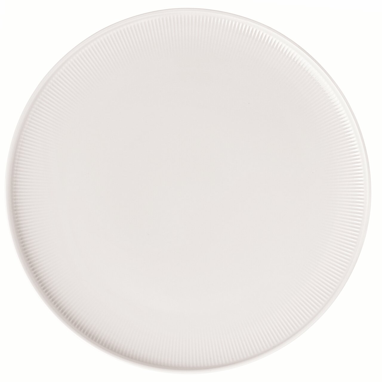 Gourmetteller Afina 32,1cm in Draufsicht, schlichtes Design mit feiner Rillenstruktur am Rand.