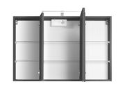 Spiegelschrank mit drei Türen, geöffnet, mit Steckdose und Glasböden, Frontalansicht