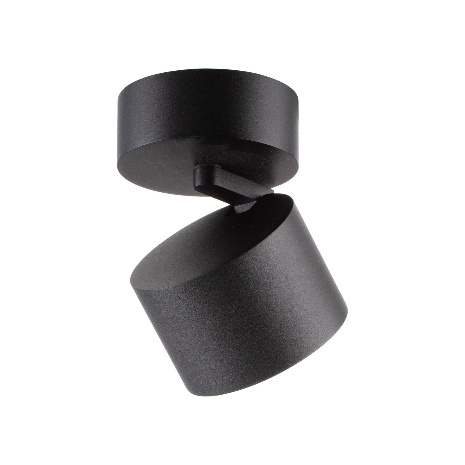 Schwarzer LED-Spot von unten betrachtet, mit verstellbarem Kopf.