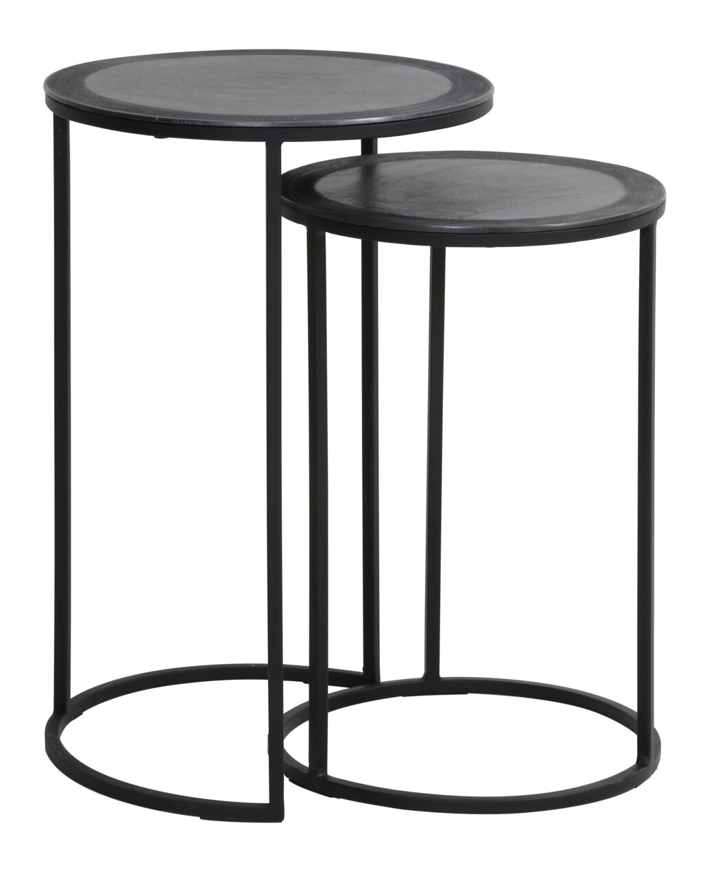 Light&Living Beistelltisch TALCA Zwei runde, schwarze Beistelltische aus Metall, ineinander verschachtelt, seitliche Perspektive