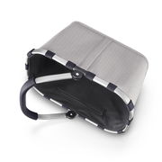 Grauer Einkaufskorb in Herringbone-Muster, von oben betrachtet, mit stabilem Aluminiumrahmen und ergonomischem Griff.