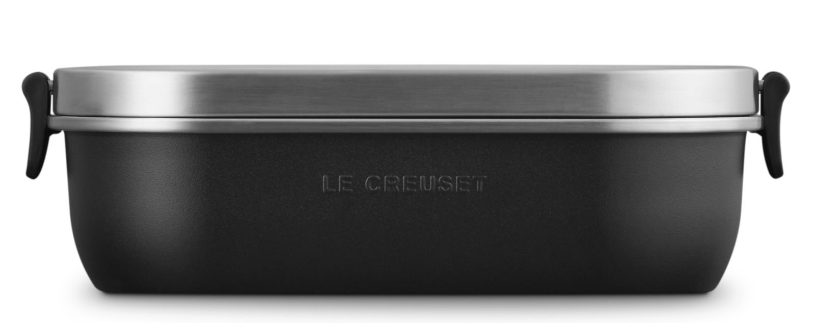 Schwarze Lunchbox mit mattem Finish und Edelstahlverschluss, Vorderansicht