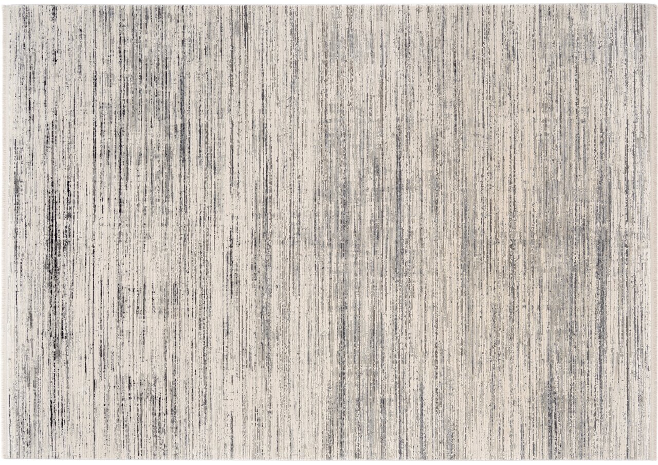 Moderner Designer Teppich mit vertikalen Streifen in Grau- und Beigetönen, Draufsicht