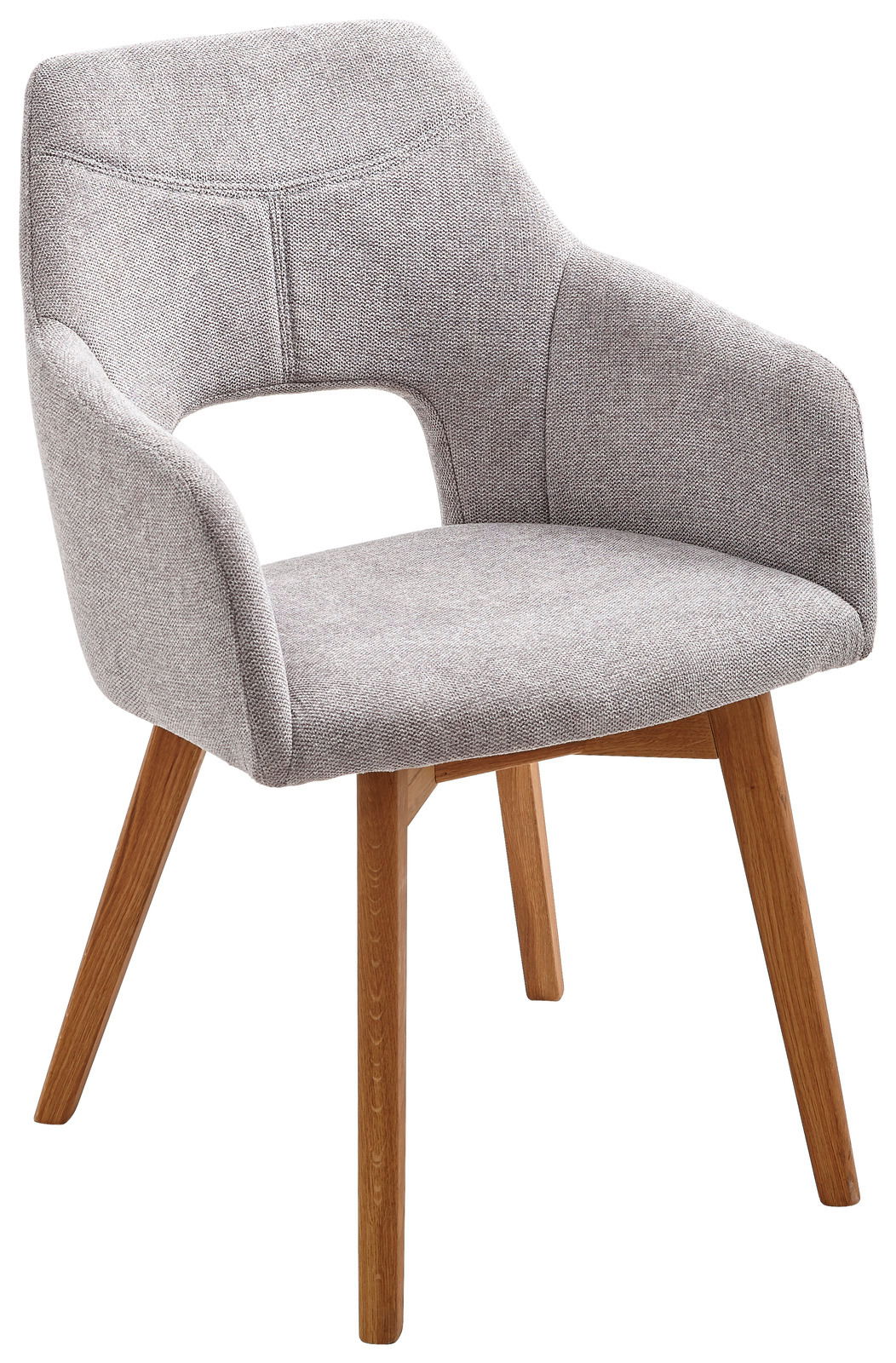 Voleo Sessel EVITA Moderner grauer Sessel mit Holzbeinen, seitliche Perspektive