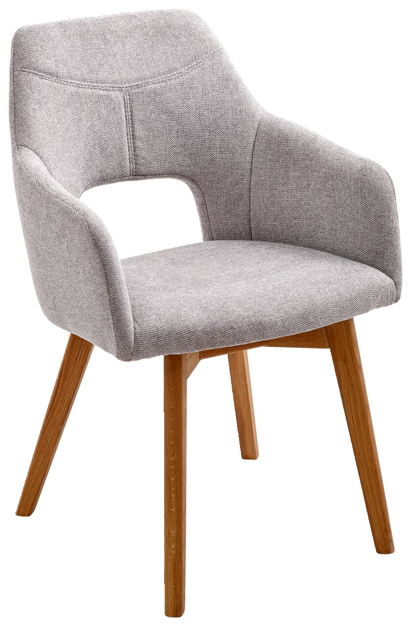 Voleo Sessel EVITA Moderner grauer Sessel mit Holzbeinen, seitliche Perspektive