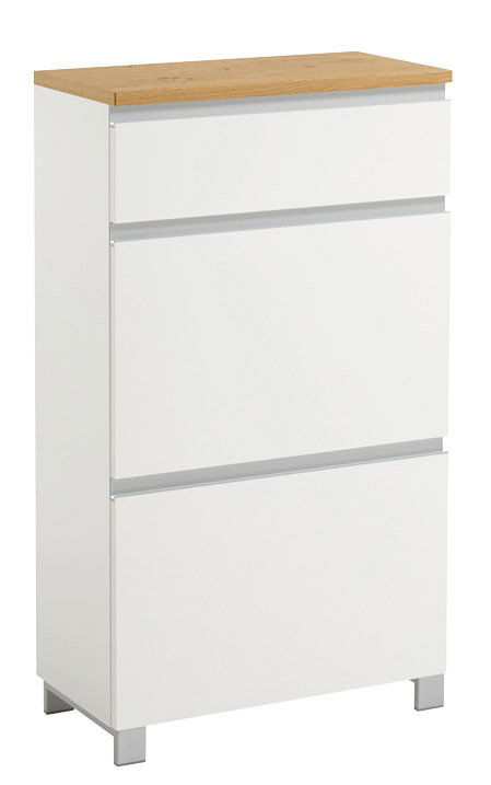 VOSS Schuhschrank SALEA Moderner weißer Schuhschrank mit drei Schubladen und Holzoberfläche, seitliche Perspektive