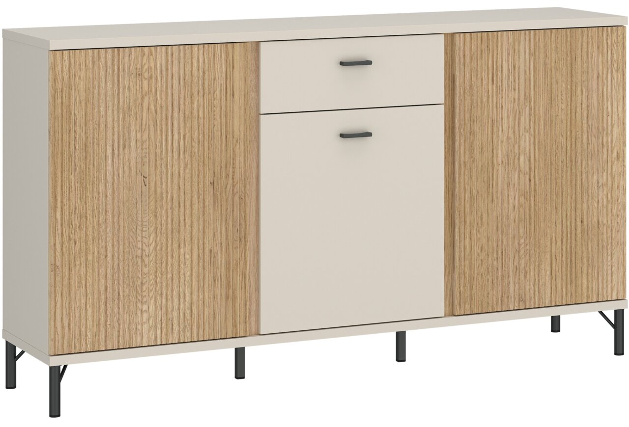 Z2 Dressoir MOSANO Modernes Sideboard mit Holz- und Cremefarben, zwei Türen und einer Schublade, frontale Perspektive