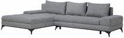 Graues Ecksofa mit moderner, minimalistischer Gestaltung, abgebildet aus einer leicht seitlichen Perspektive.