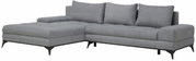 Graues Ecksofa mit moderner, minimalistischer Gestaltung, abgebildet aus einer leicht seitlichen Perspektive.