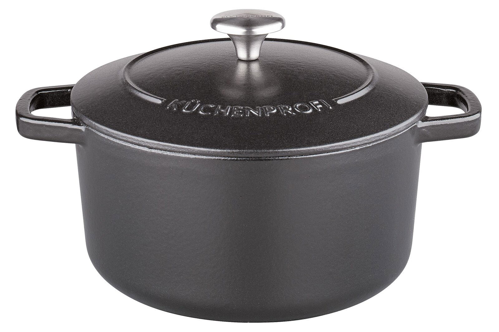 KÜCHENPROFI Guss-Bräter rund 24 cm BRETAGNE Runder Guss-Bräter 24 cm mit Deckel, seitliche Griffe, Vorderansicht