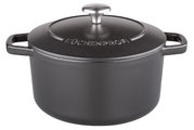 Ronde gietijzeren braadpan van 24 cm met deksel, handgrepen aan de zijkant, vooraanzicht