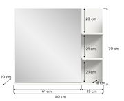 Moderner Wandspiegel mit zwei seitlichen Regalfächern, frontal betrachtet.