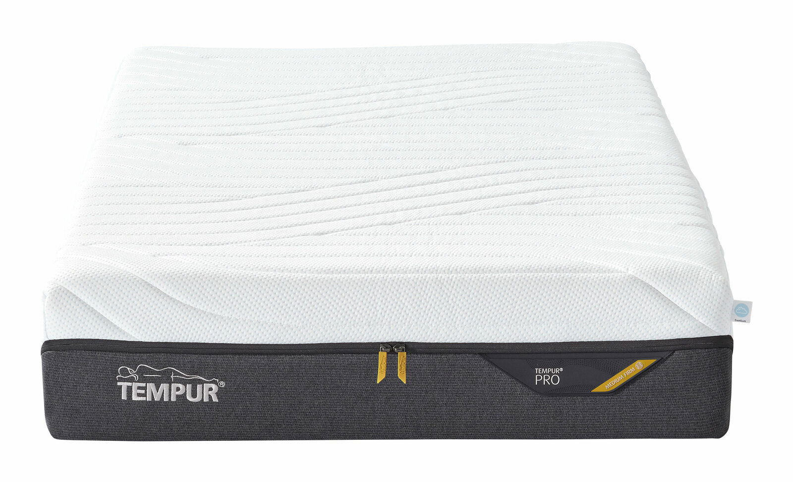 Tempur TFK-Matratze PRO COOLQUILT Matratze von vorne, TEMPUR Pro, mittelfest, mit weißem Bezug und grauem Rand