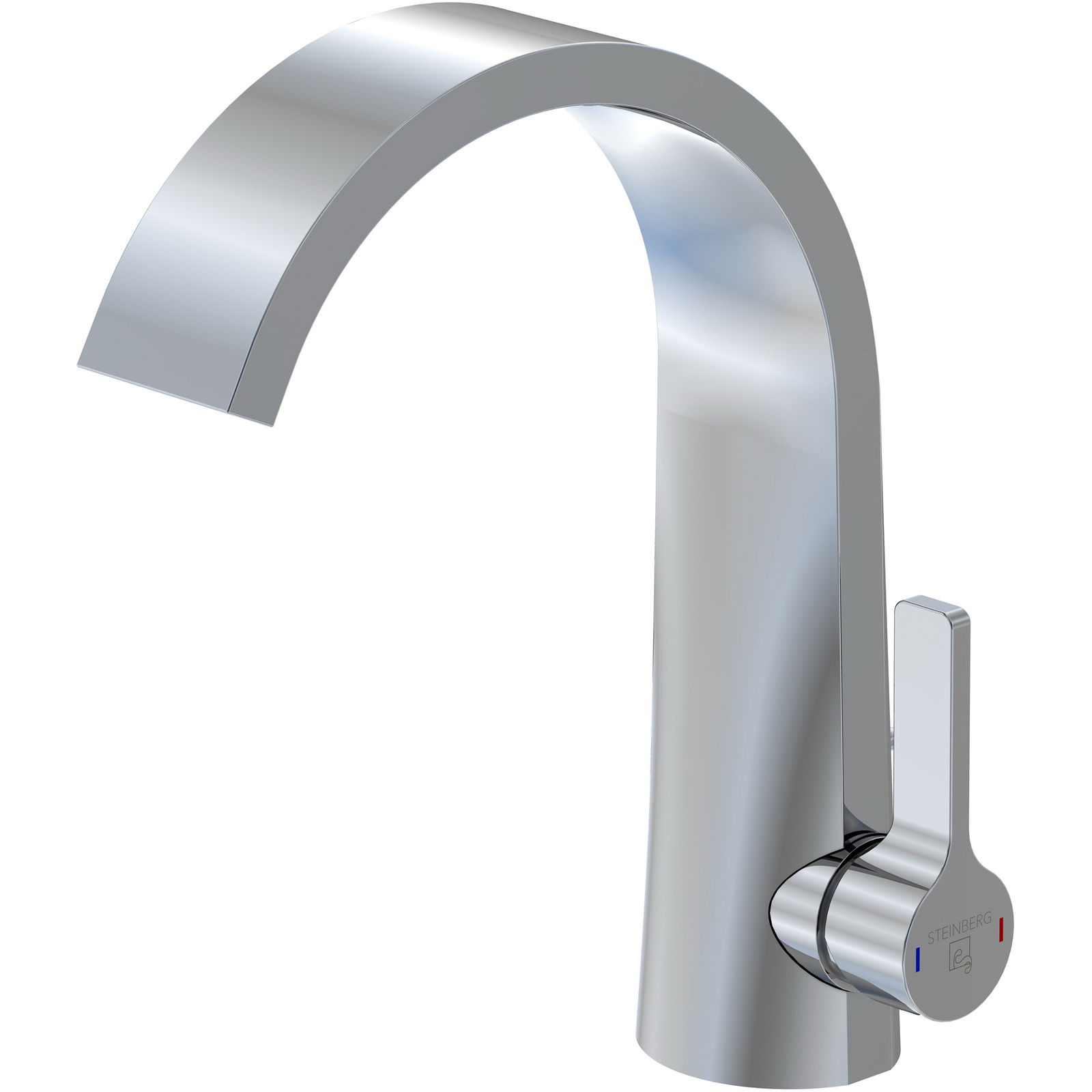 Moderner Waschtisch-Einhebelmischer aus Chrom in seitlicher Perspektive