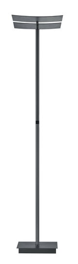 Moderne Stehleuchte ANDY in schwarzem Design, frontal abgebildet mit rechteckigem Lampenschirm und stabilem Standfuß.