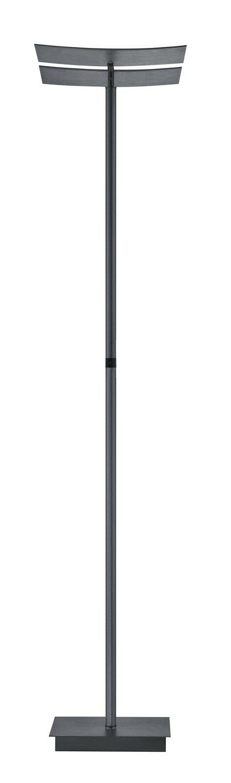 Moderne Stehleuchte ANDY in schwarzem Design, frontal abgebildet mit rechteckigem Lampenschirm und stabilem Standfuß.