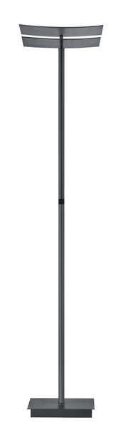 Moderne Stehleuchte ANDY in schwarzem Design, frontal abgebildet mit rechteckigem Lampenschirm und stabilem Standfuß.