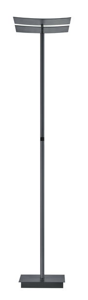 Moderne Stehleuchte ANDY in schwarzem Design, frontal abgebildet mit rechteckigem Lampenschirm und stabilem Standfuß.