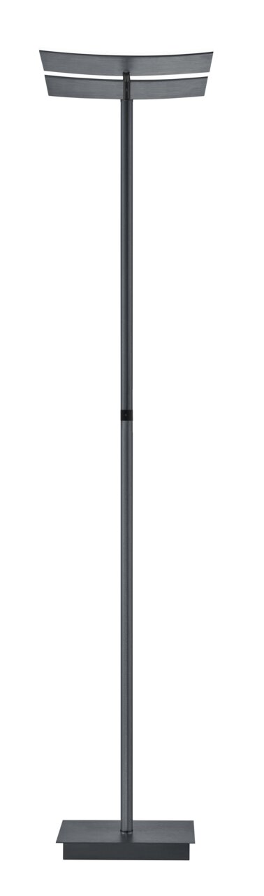 Moderne staande lamp ANDY in zwart, hier van voren afgebeeld met een rechthoekige lampenkap en een stevige voet.
