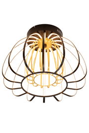 Moderne LED-Deckenleuchte mit schwarzem und gelbem Drahtdesign, von unten betrachtet.