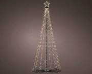 LED-boom van ijzer met twinkle-effect, gezien vanaf de voorkant, met lichtjes in de vorm van een kerstboom en een ster aan de top.