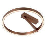 Runde LED-Deckenleuchte in Ringform mit bronzefarbenem Metallrahmen und warmweißem Licht, Unteransicht in schräger Perspektive vor weißem Hintergrund