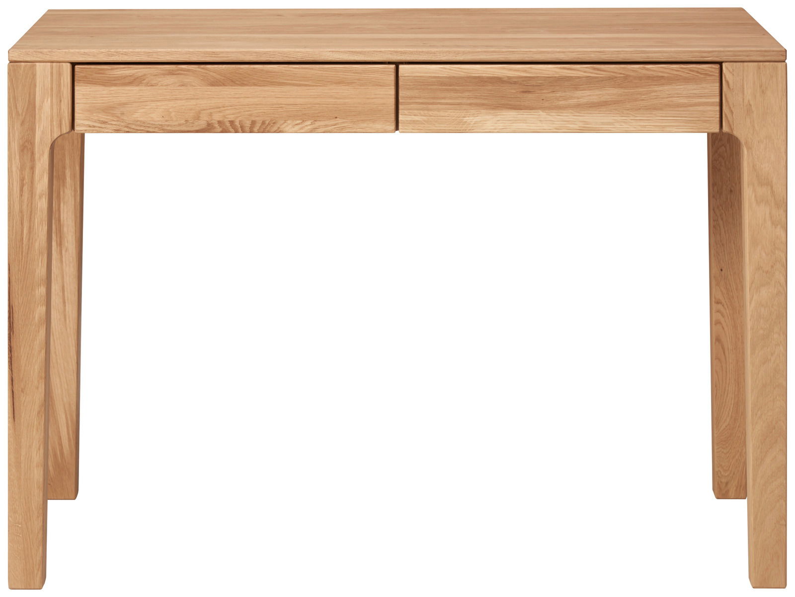 Holzschreibtisch mit zwei Schubladen, Frontalansicht