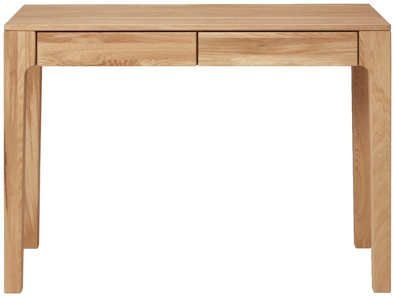 Holzschreibtisch mit zwei Schubladen, Frontalansicht