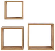Dreiteiliges Wandregal-Set aus Holz in quadratischer Form, frontal abgebildet.