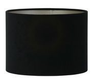 Schwarzer zylindrischer Lampenschirm aus Samt, seitliche Perspektive