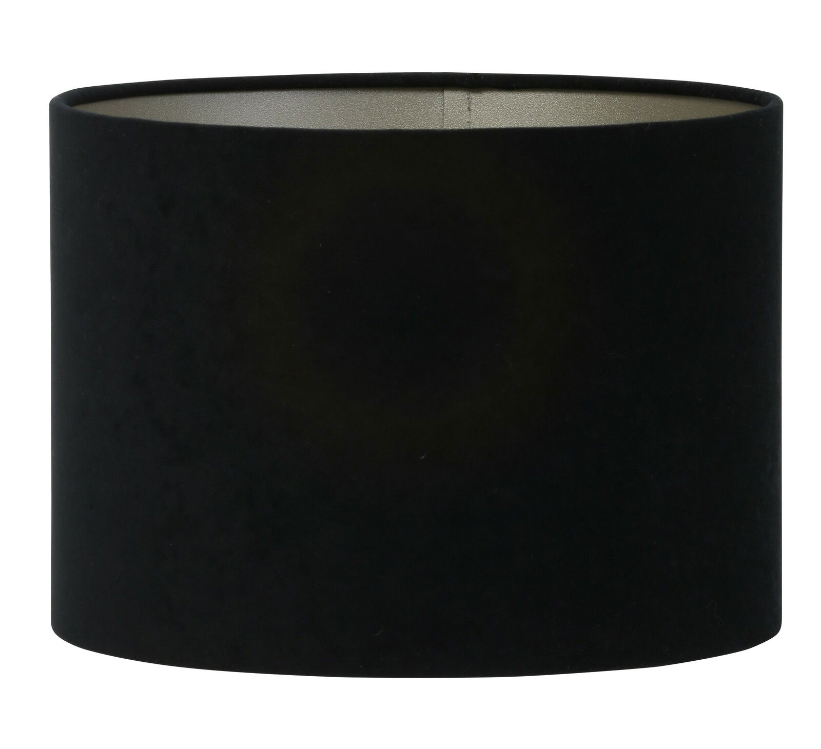 Schwarzer zylindrischer Lampenschirm aus Samt, seitliche Perspektive