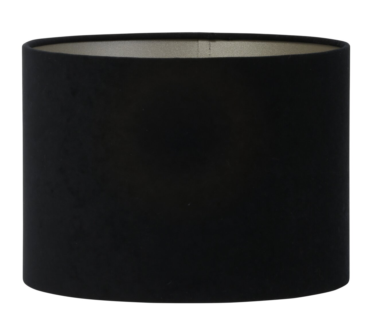 Schwarzer zylindrischer Lampenschirm aus Samt, seitliche Perspektive