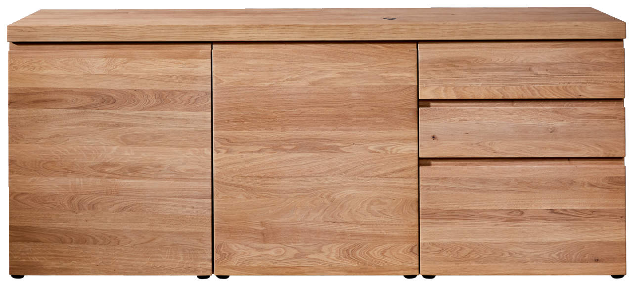 Venjakob Sideboard V-PLUS 3000 Frontale Ansicht eines modernen Sideboards aus hellem Holz mit zwei Türen und zwei Schubladen.