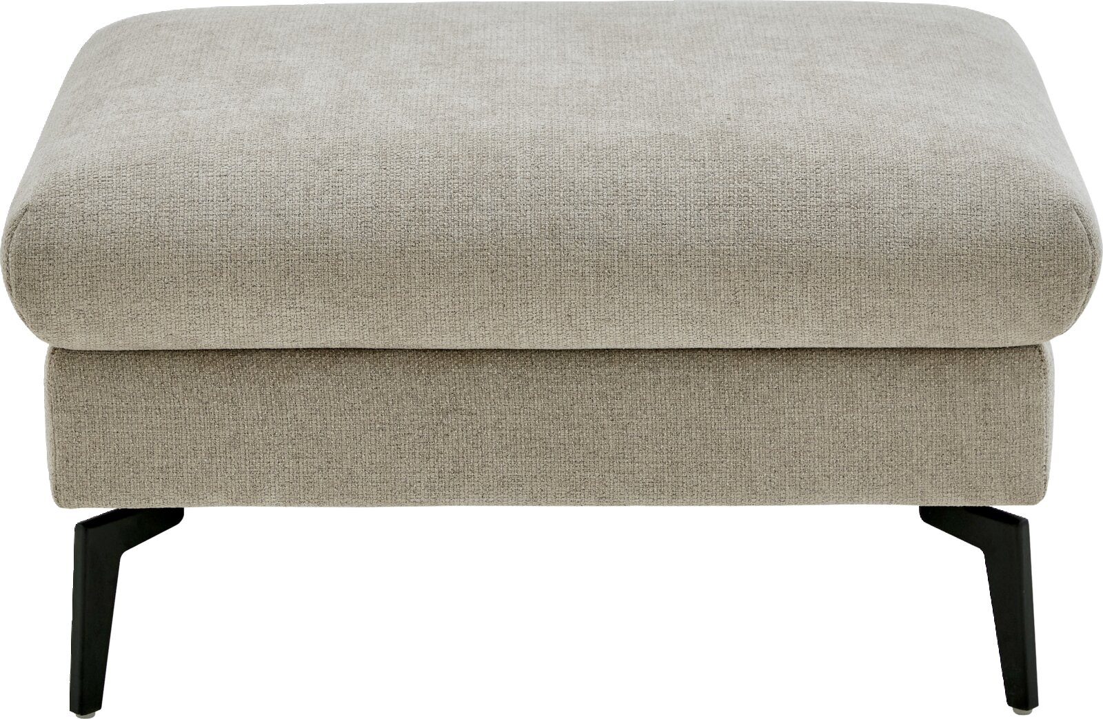 Musterring XL-poef MR 1370 Beige stoffen voetenbank/ottoman met zwarte poten, productfoto van voren in lichte bovenaanzicht-perspectief op witte achtergrond