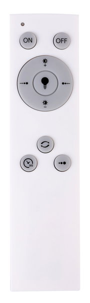 Fernbedienung für Deckenleuchte, Vorderansicht mit Tasten für Ein/Aus, Helligkeit und Timer.