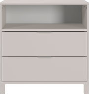 Commode met twee lades en een open vak, gezien vanaf de voorkant