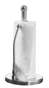 Küchenrollenhalter aus Edelstahl mit einer Küchenrolle, seitliche Perspektive