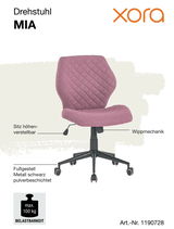 Drehstuhl MIA in seitlicher Perspektive, mit höhenverstellbarem Sitz, Wippmechanik und schwarzem, pulverbeschichtetem Metallfußgestell. Belastbarkeit bis 100 kg.