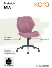 Drehstuhl MIA in seitlicher Perspektive, mit höhenverstellbarem Sitz, Wippmechanik und schwarzem, pulverbeschichtetem Metallfußgestell. Belastbarkeit bis 100 kg.
