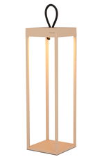 Moderne Akku-Tischleuchte von Dieter Knoll in rechteckiger Form mit schwarzem Griff, seitliche Perspektive