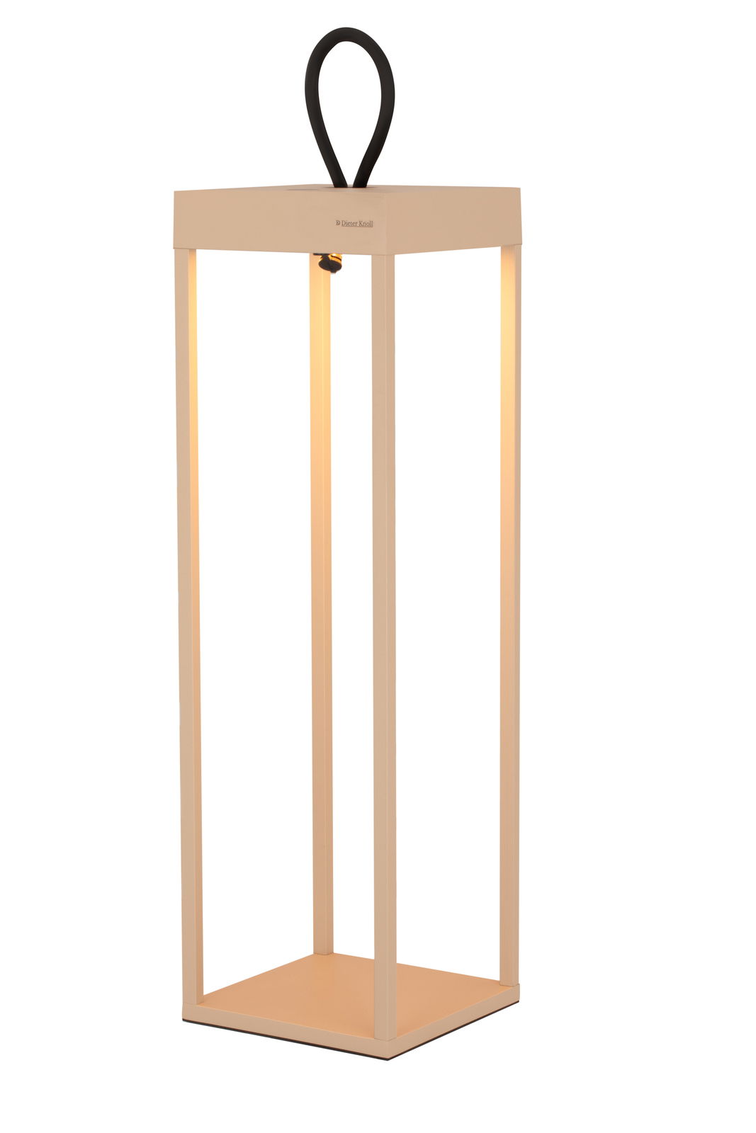 Moderne Akku-Tischleuchte von Dieter Knoll in rechteckiger Form mit schwarzem Griff, seitliche Perspektive