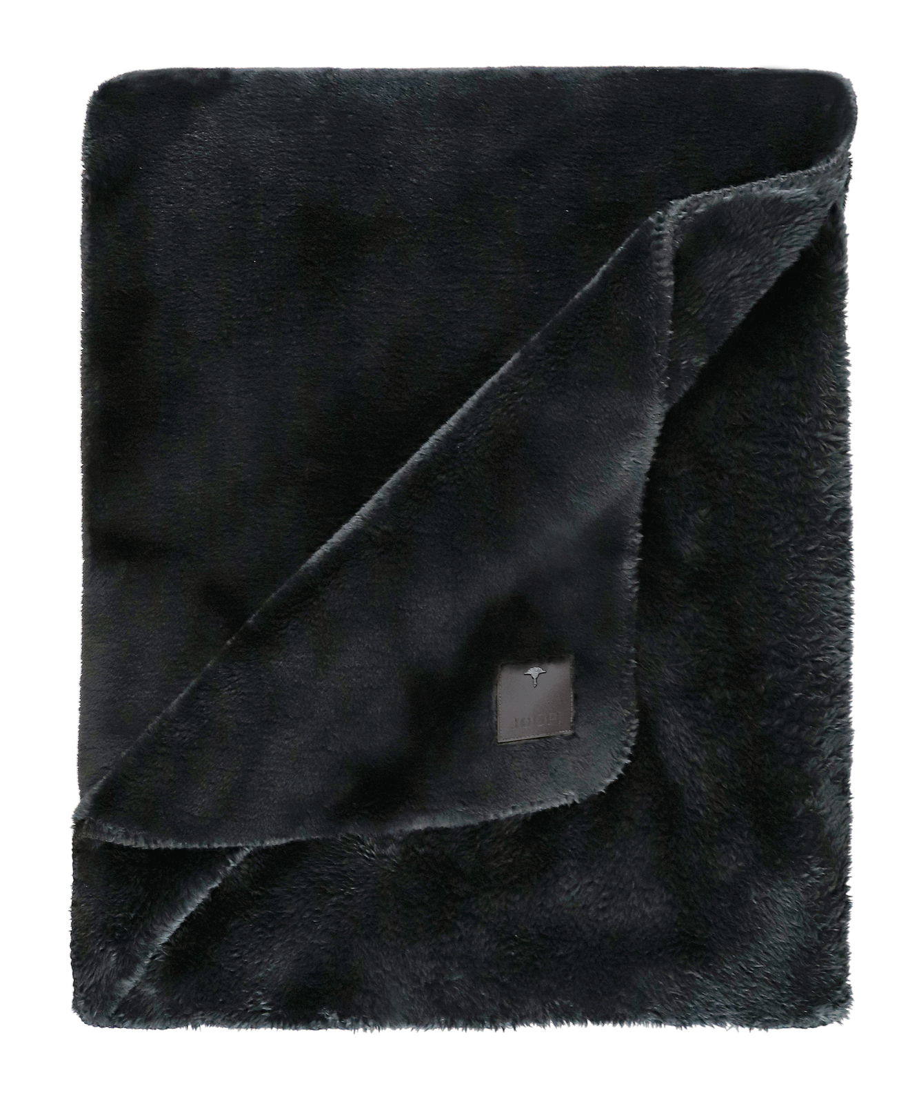 JOOP! Wohndecke J!SLEEK Luxuriöse schwarze Wohndecke von JOOP! aus weichem Material, gefaltet und von oben fotografiert.
