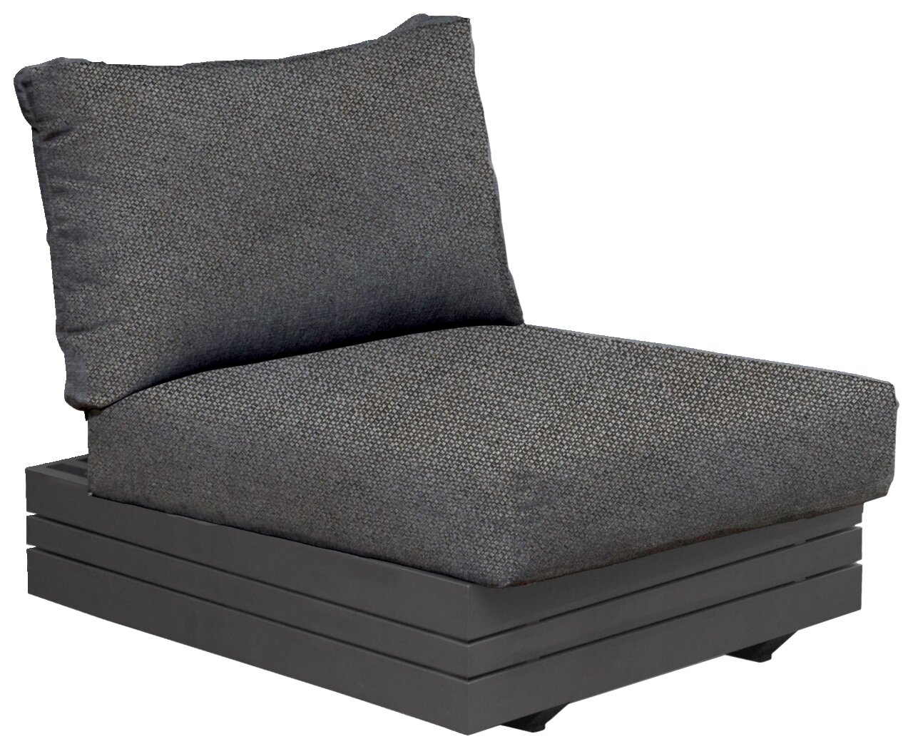 Zebra Loungesessel CUBO Moderner Loungesessel mit grauem Stoffbezug und schwarzem Sockel, seitliche Perspektive