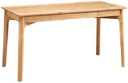 Holzschreibtisch mit zwei Schubladen, seitliche Perspektive