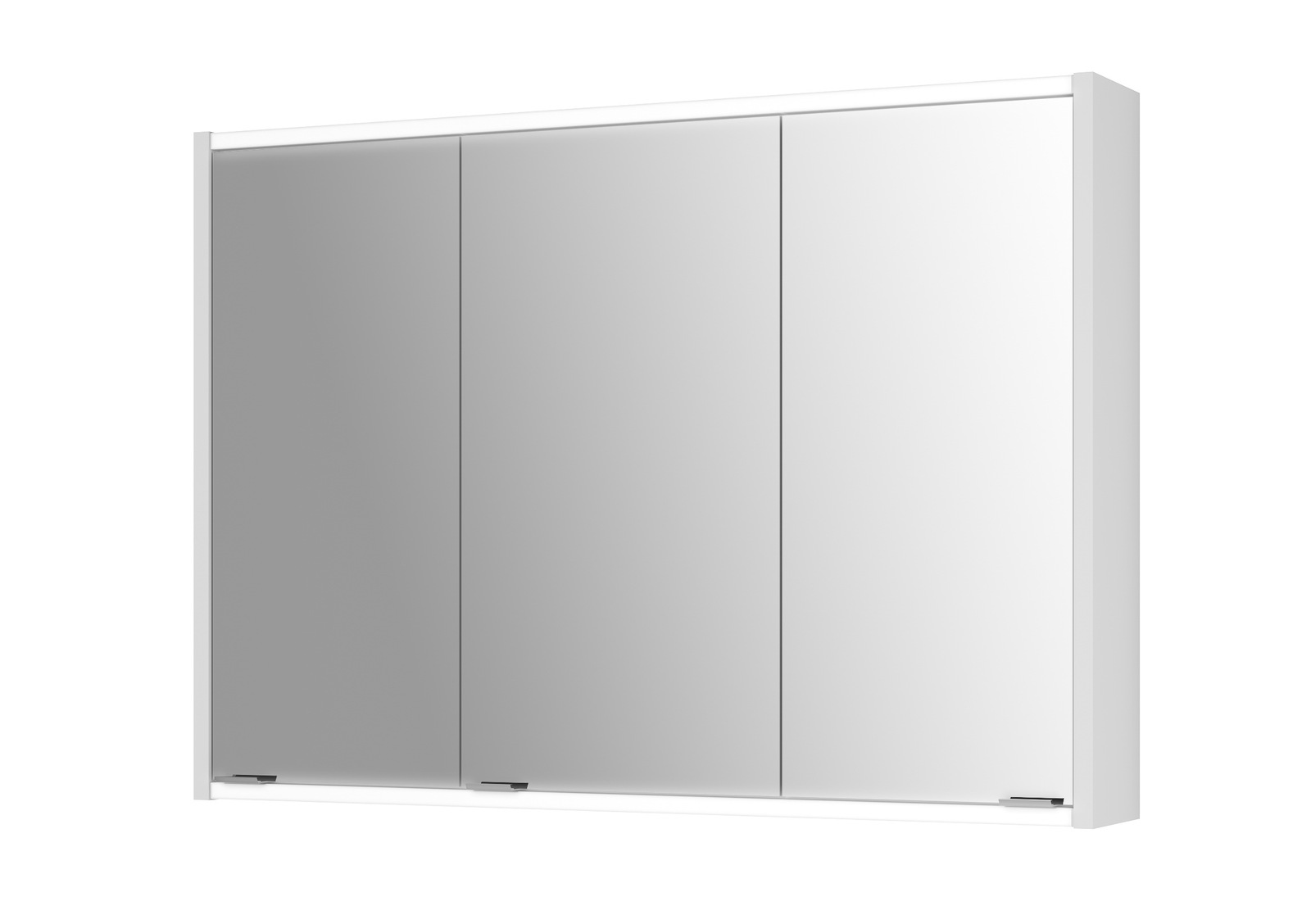 Moderner Spiegelschrank mit drei Türen, seitliche Perspektive
