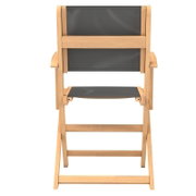 Houten tuinstoel met grijze bekleding, vooraanzicht
