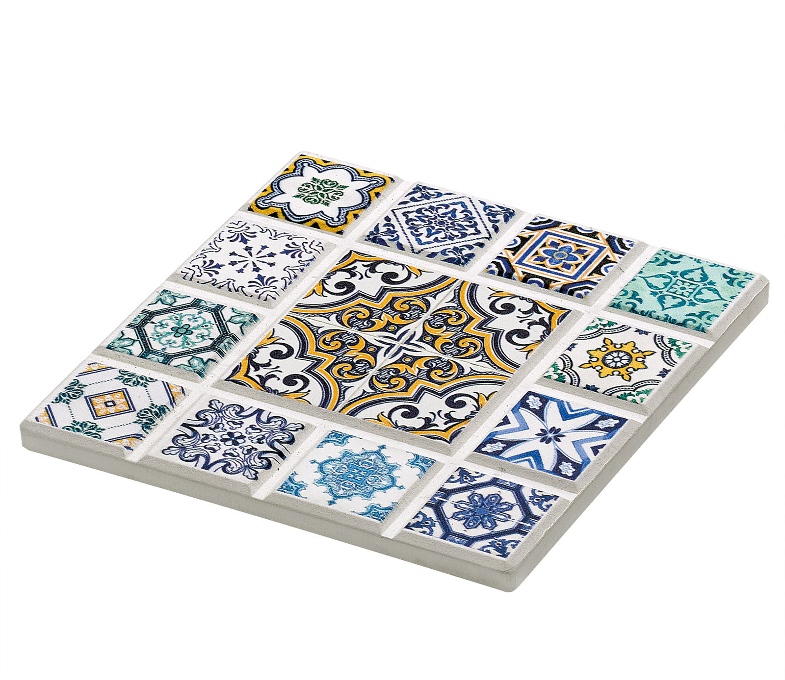 Untersetzer MARRAKESCH Raute mit buntem Mosaikmuster, seitliche Perspektive