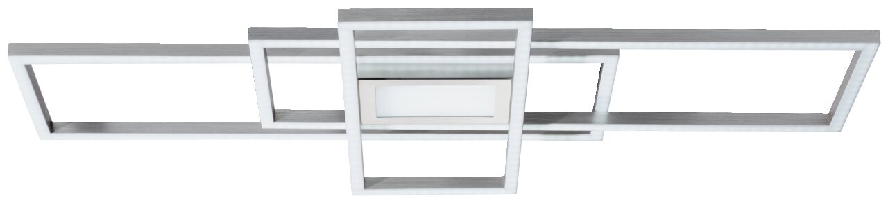 Novel LED-Deckenleuchte Moderne LED-Deckenleuchte mit geometrischem Design, rechteckige Rahmen in silberner Optik, Ansicht von unten.